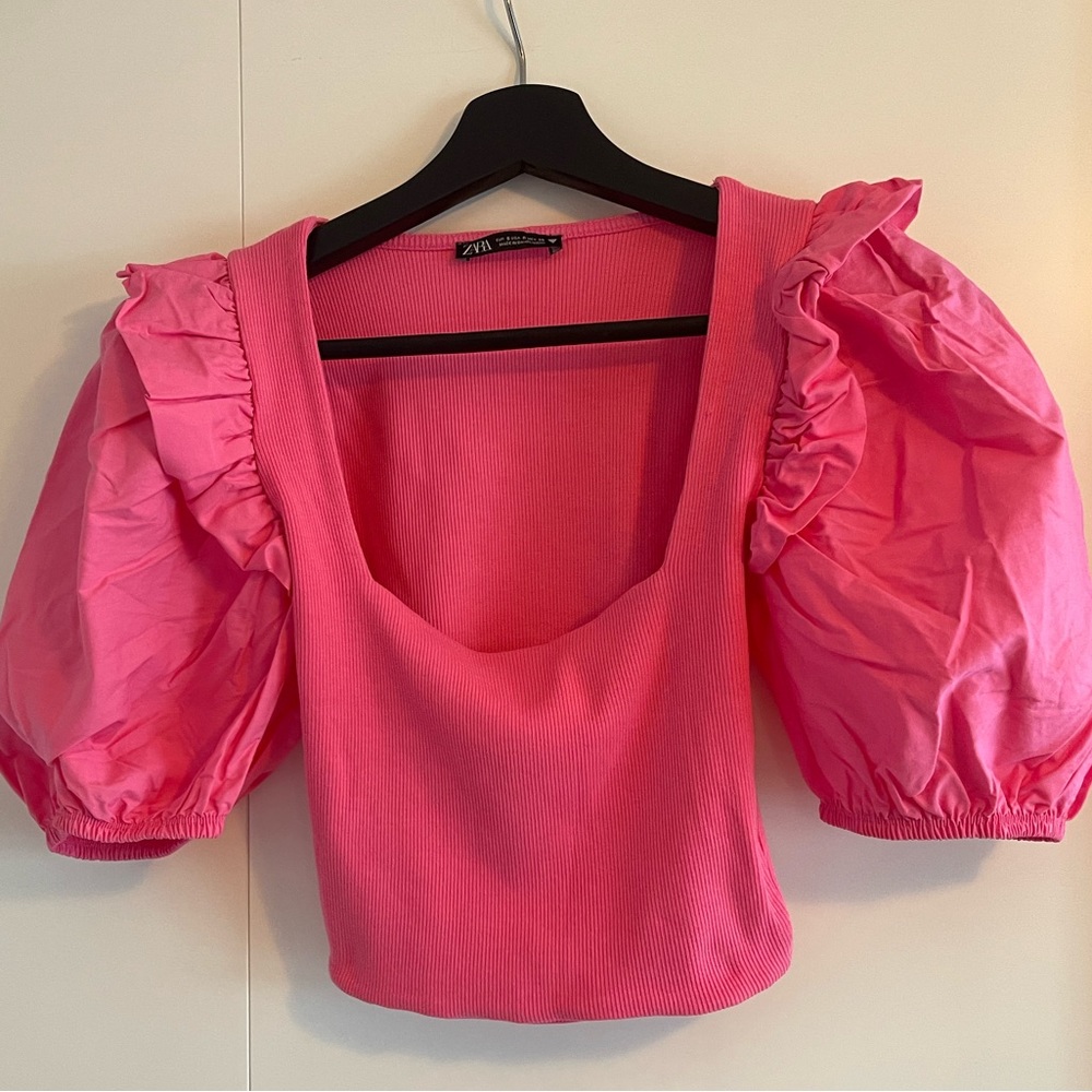 Zara pink puffy sleeve crop top